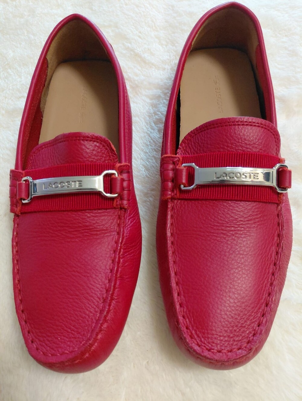 Lacoste Men's Red Leather Driving Loafers Size 7